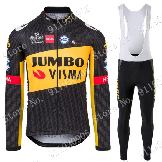 Jumbo Visma Tour De France 2021 Wielerkleding Set Fietsshirts Lange Mouw+Lange Fietsrbroek Bib 2021072890