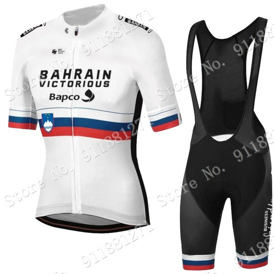 White Slovenia Tour De France Bahrain Victorious 2021 Fietskleding Fietsshirt Korte Mouw+Korte Fietsbroeken Bib 2021081551