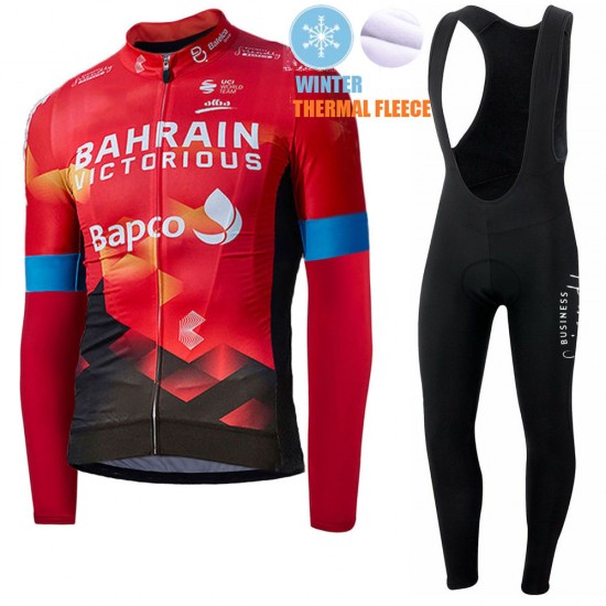 2021 Winter Fleece Bahrain Victorious Pro Team Fietskleding Fietsshirt Lange Mouw+Lange Fietsbroek Bib 756