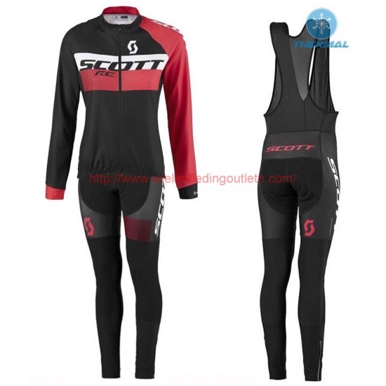 2016 Scott RC zwart-rood Dames Winter Set Wielerkleding Wielershirt lange mouw+Lange fietsbroeken Bib 213701