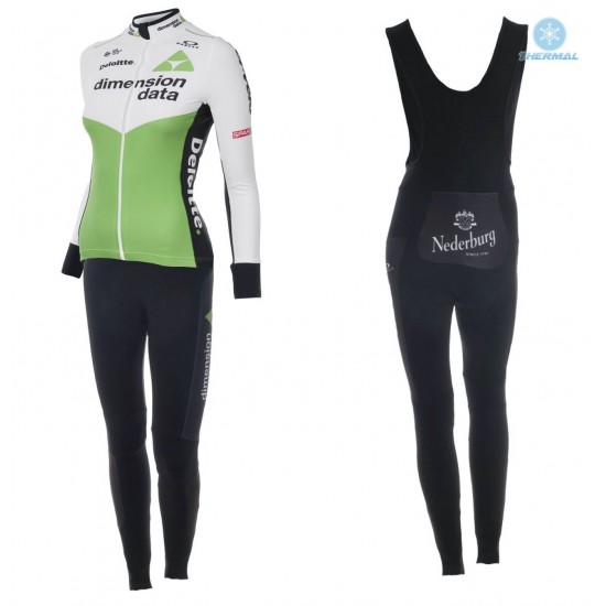 2018 Dimension Data Dames winterset Wielerkleding Set Wielershirts lange mouw+fietsbroek lang met zeem kc7A7